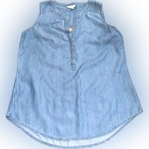 CROWN & IVY Womens Sleeveless Denim Top Small Upper Back Cut Out Lyocell Summer